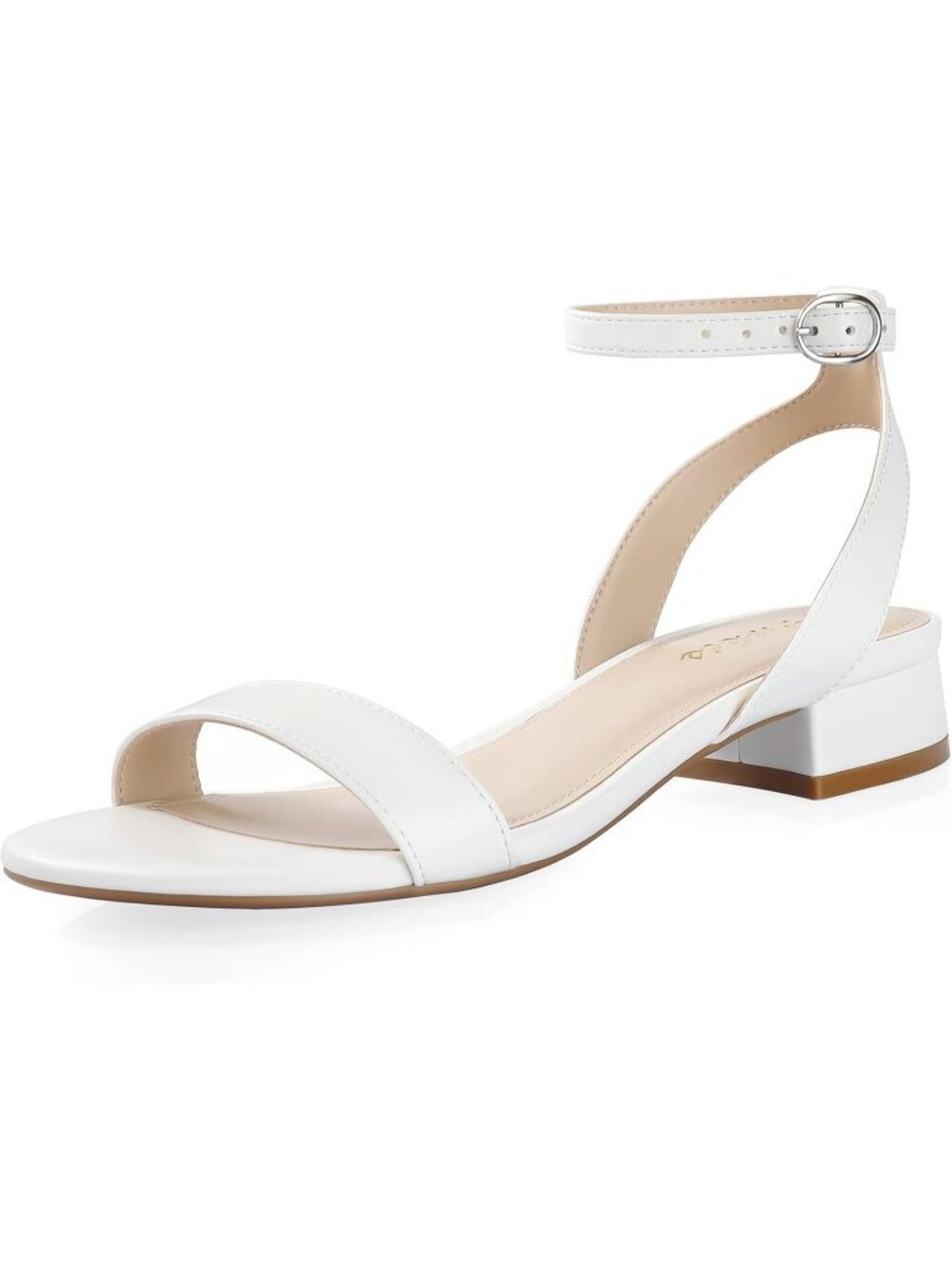 Women's White Pu Strappy Open Toe Sandals Low Block Heel Flat Ankle Strap Shoes